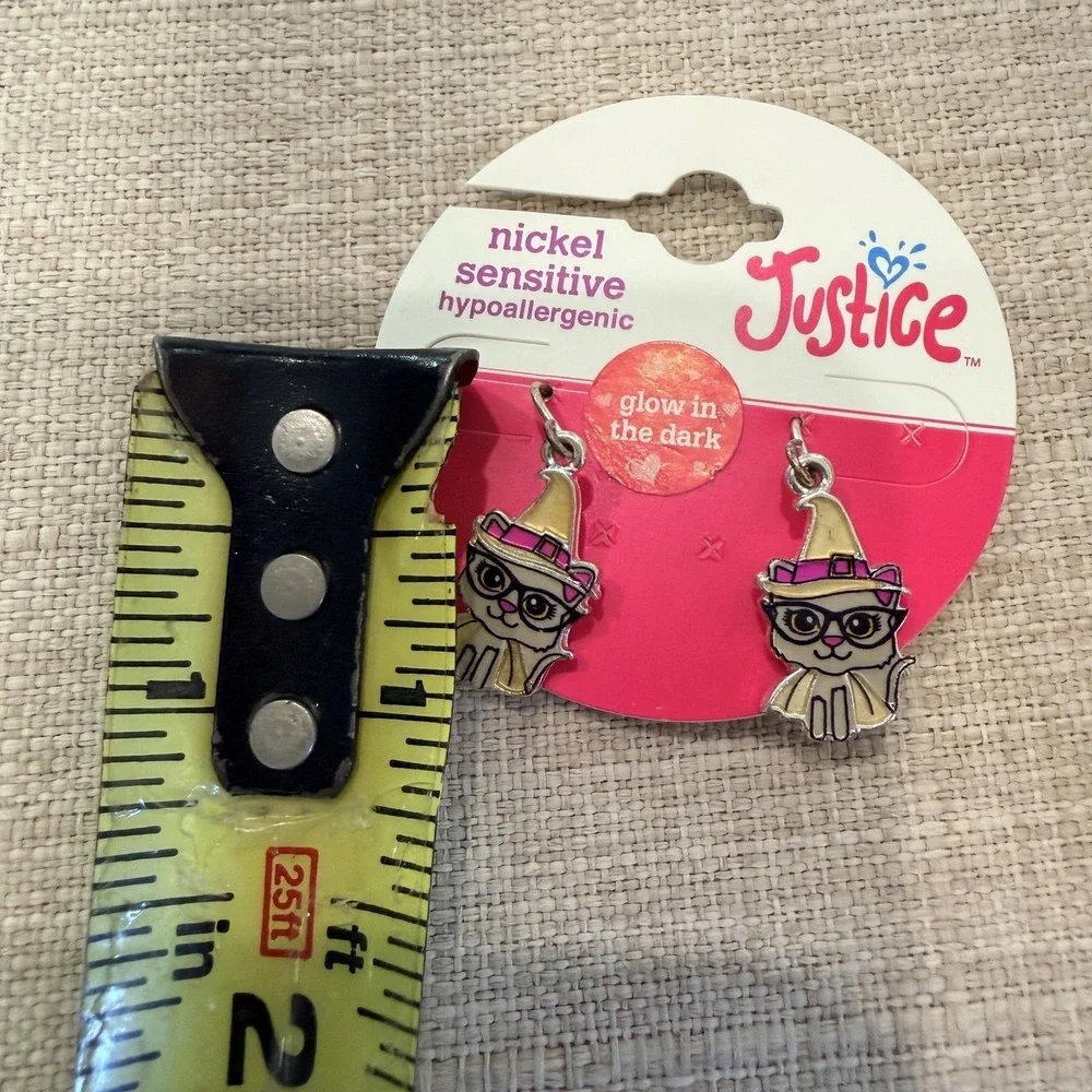Justice Glow In The Dark Cat Witch Dangle Earrings Kids Nickel Sensitive‎ Enamel